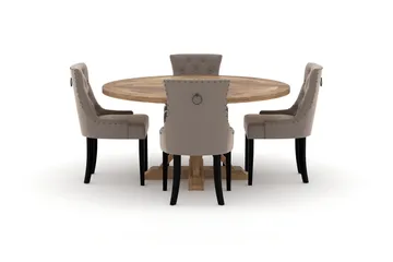 Lyon spisebord 150 cm rundt med 4 Viktoria spisestoler - Brun - Møbler - Bord - Spisegruppe