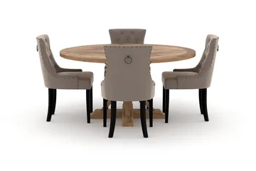 Lyon spisebord 150 cm rundt med 4 Viktoria spisestoler - Brun - Møbler - Bord - Spisegruppe
