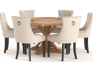 Lyon spisebord 150 cm rundt med 6 Viktoria spisestoler - Brun - Møbler - Bord - Spisegruppe