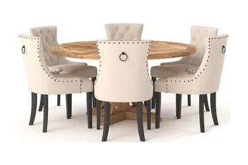 Lyon spisebord 150 cm rundt med 6 Viktoria spisestoler - Brun - Møbler - Bord - Spisegruppe