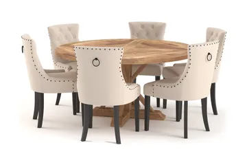 Lyon spisebord 150 cm rundt med 6 Viktoria spisestoler - Brun - Møbler - Bord - Spisegruppe