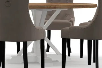 Lyon Spisebord 150 cm Rundt med 6 Viktoria Spisestoler - Natur/Hvit - Møbler - Bord - Spisegruppe