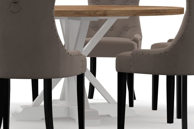 Lyon Spisebord 150 cm Rundt med 6 Viktoria Spisestoler - Natur/Hvit - Møbler - Bord - Spisegruppe