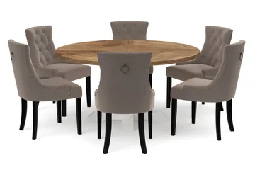 Lyon Spisebord 150 cm Rundt med 6 Viktoria Spisestoler - Natur/Hvit - Møbler - Bord - Spisegruppe