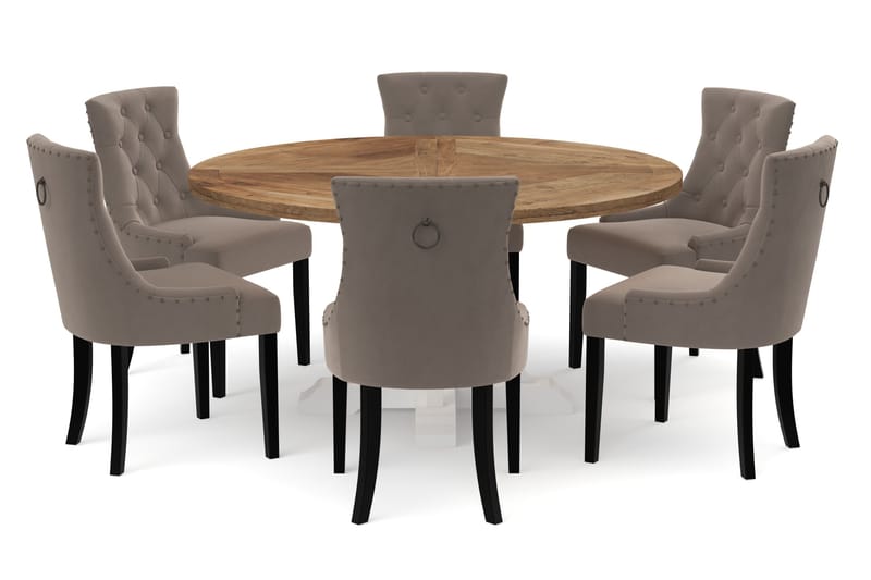Lyon Spisebord 150 cm Rundt med 6 Viktoria Spisestoler - Natur/Hvit - Møbler - Bord - Spisegruppe