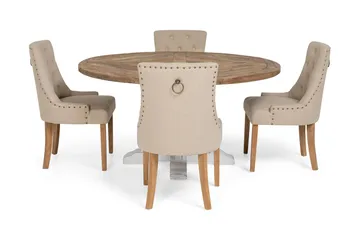 Lyon Spisegruppe Ø150 cm Rund med 4 stk. Viktoria Stoler - Vintage Natur/Hvit/Beige - Møbler - Bord - Spisegruppe
