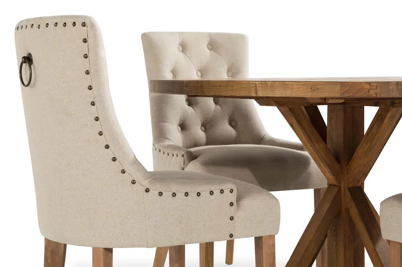 Lyon Spisegruppe 120 cm Rundt spisebord i Tre med 4 Viktoria Stoler - Tre / Beige - Møbler - Bord - Spisegruppe