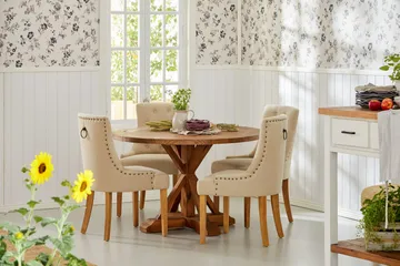 Lyon Spisegruppe 120 cm Rundt spisebord i Tre med 4 Viktoria Stoler - Tre / Beige - Møbler - Bord - Spisegruppe