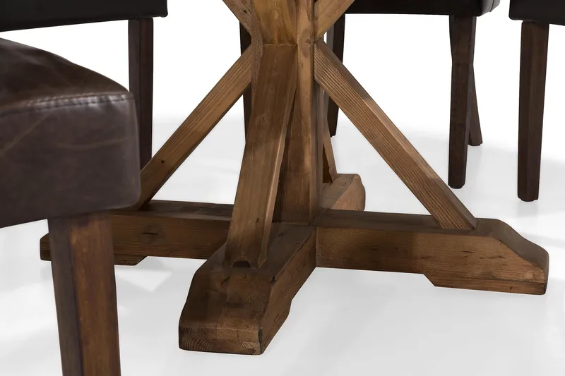 Lyon spisegruppe 150 cm rund i mørkt tre med 6 Tuva stoler - Vintage alm / Brun PU - Møbler - Bord - Spisegruppe