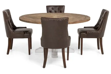Lyon Spisegruppe 150 cm Rund med 4 Tuva Lenestoler - Vintage Alm/Hvit/Brun PU - Møbler - Bord - Spisegruppe