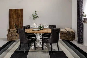 Lyon Spisegruppe 150 cm Rund med 4 Tuva Lenestoler - Vintage Alm/Hvit/Svart PU - Møbler - Bord - Spisegruppe