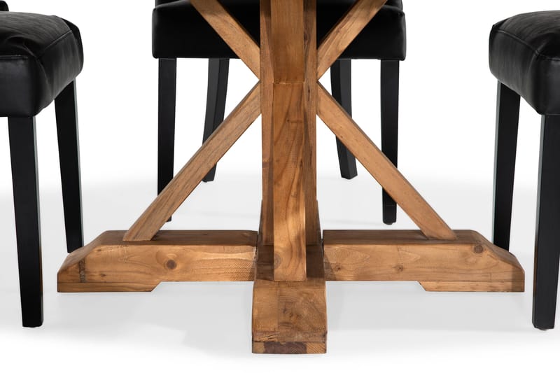 Lyon spisegruppe 150 cm rund med 4 Tuva lenestoler - Vintage alm/Svart PU - Møbler - Bord - Spisegruppe