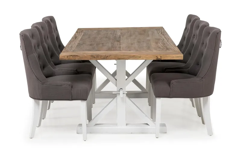 Lyon Spisegruppe 200 cm med 6 Viktoria Stol - Natur/Hvit/Grå - Møbler - Bord - Spisegruppe