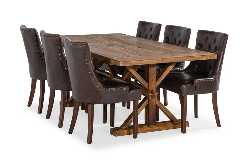 Lyon uttrekkbar spisegruppe 200 cm med 6 Tuva lenestoler, Natur/Brun