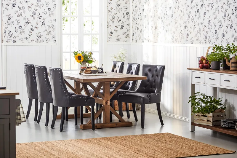 Lyon uttrekkbar spisegruppe 200 cm med 6 Tuva lenestoler - Natur/Svart - Møbler - Bord - Spisegruppe