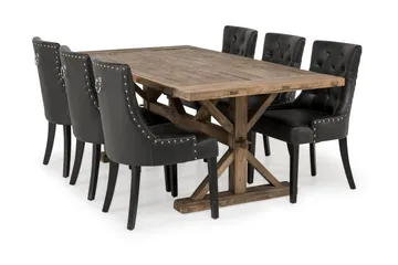Lyon uttrekkbar spisegruppe 200 cm med 6 Tuva lenestoler - Natur/Svart - Møbler - Bord - Spisegruppe
