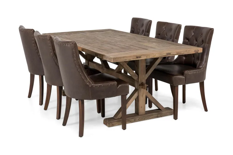 Lyon uttrekkbar spisegruppe 200 cm med 6 Tuva stoler, Natur / Brun