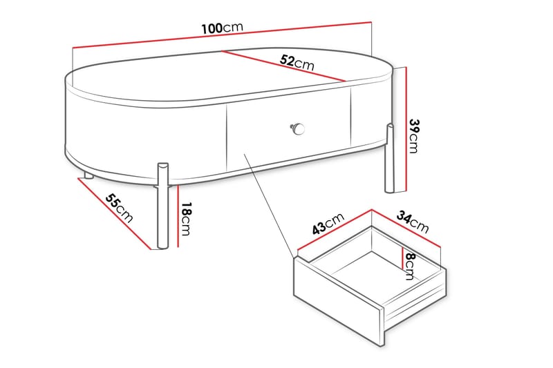 Maggio Sofabord 100x55 cm - Hvit - Møbler - Bord - Sofabord & salongbord