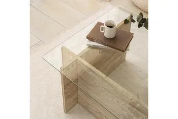 Malpani 105 cm Rektangulært Sofabord i Stein og Glass - Klar - Møbler - Bord - Sofabord & salongbord