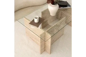 Malpani 105 cm Rektangulært Sofabord i Stein og Glass - Klar - Møbler - Bord - Sofabord & salongbord