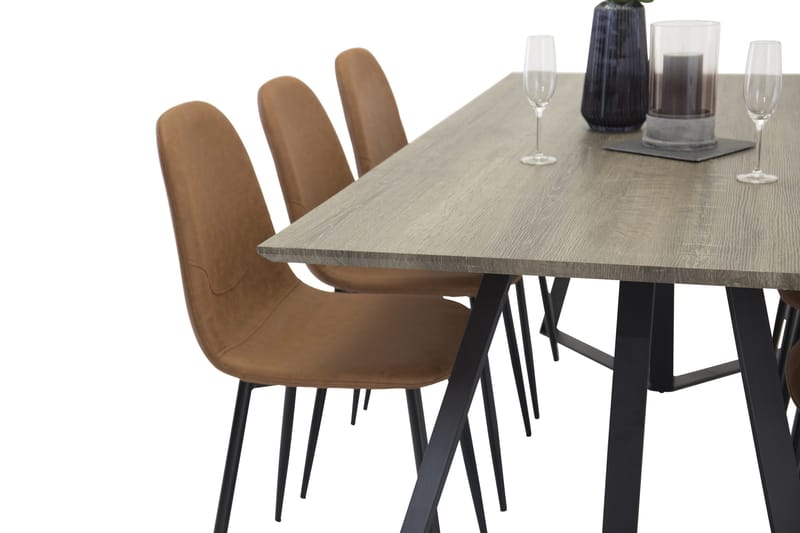 Malvina spisegruppe med 6 Pontus stoler - Grå/Svart/Brun - Møbler - Bord - Spisegruppe