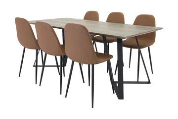 Malvina spisegruppe med 6 Pontus stoler - Grå/Svart/Brun - Møbler - Bord - Spisegruppe