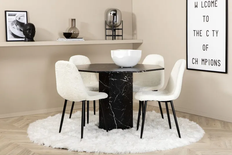 Marbs rundt spisebord 110 cm med 4 Polar spisestoler