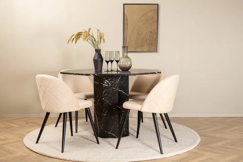 Marbs rundt spisebord med 4 stk. Velvet spisestoler