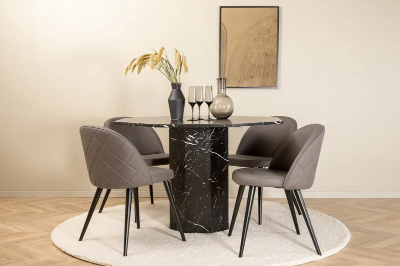 Marbs rundt spisebord med 4 stk. Velvet spisestoler