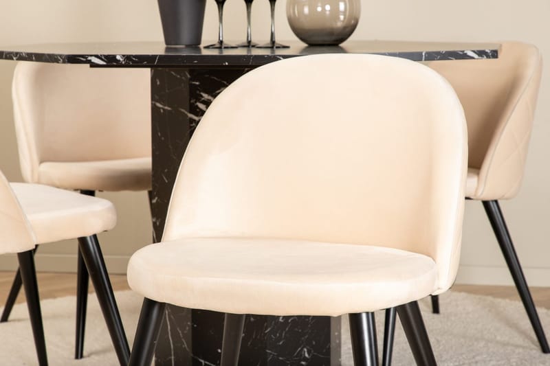 Marbs spisebord 110 cm rundt med 4 Velvet Stitches spisestoler - Møbler - Bord - Spisegruppe