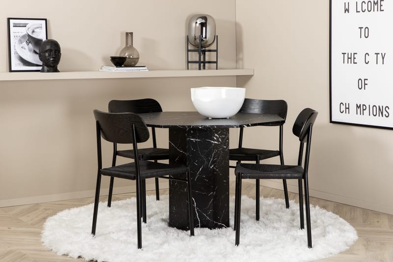 Marbs spisebord 110 cm rundt med 4 Polly spisestoler