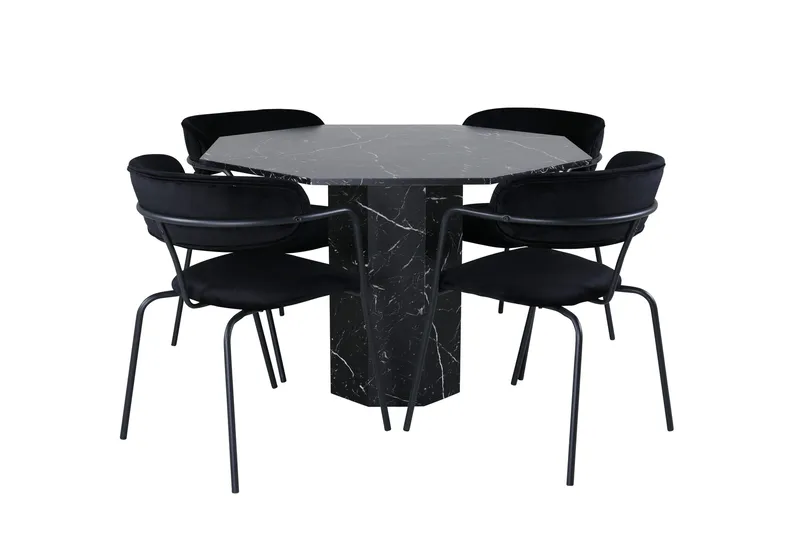 Marbs Spisegruppe 110 cm Rund med 4 Arrow Stoler, Sort