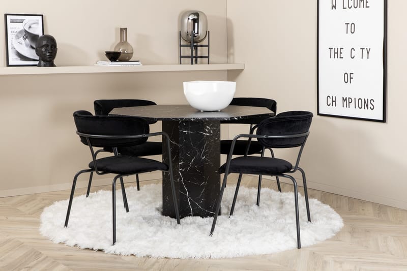 Marbs Spisegruppe 110 cm Rund med 4 Arrow Stoler - Sort - Møbler - Bord - Spisegruppe