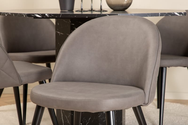 Marbs Spisegruppe 110 cm Rund med 4 Velvet Stoler - Grå - Møbler - Bord - Spisegruppe
