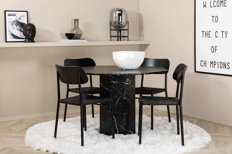 Marbs Spisegruppe 110 cm Rund med 4 Polar Stoler, Sort