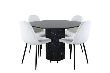 Marbs Spisegruppe 110 cm Rund med 4 Polar Stoler - Sort - Møbler - Bord - Spisegruppe