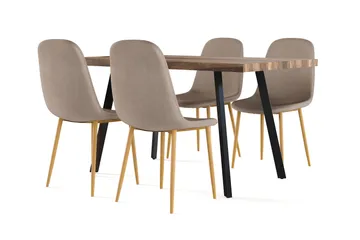 Marcelen Spisebord Uttrekkbart med ileggsplate + 4 stk Nibe stol brun med eikeben - Brun - Møbler - Bord - Spisegruppe