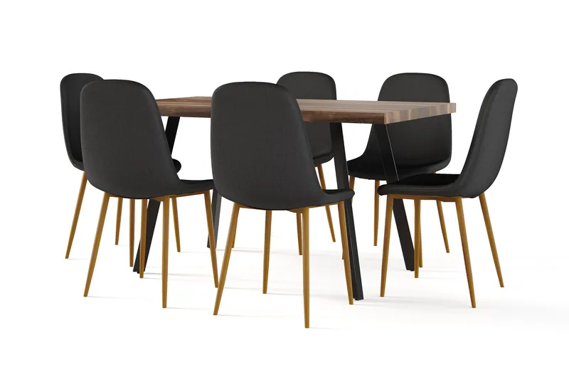 Marcelen Spisebord Uttrekkbart med ileggsplate + 4 stk Nibe stol svart med eikeben, Brun/Svart