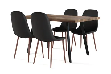 Marcelen Spisebord Uttrekkbart med ileggsplate + 4 stk Nibe stol svart med valnøttben - Brun/Svart - Møbler - Bord - Spisegruppe