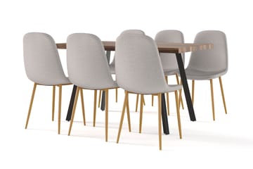 Marcelen Spisebord Uttrekkbart med ileggsplate + 6 stk Naira stol grå med eikeben - Brun/Grå - Møbler - Bord - Spisegruppe