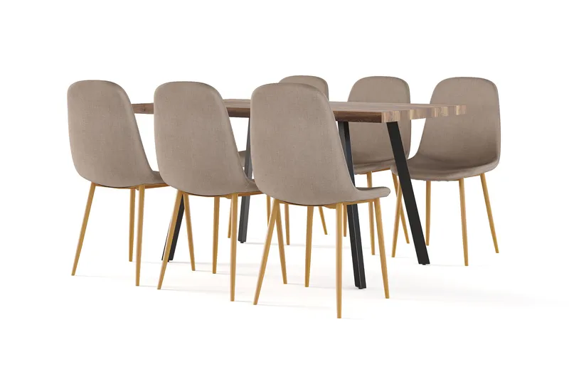 Marcelen Spisebord Uttrekkbart med ileggsplate + 6 stk Nibe stol brun med eikeben, Brun