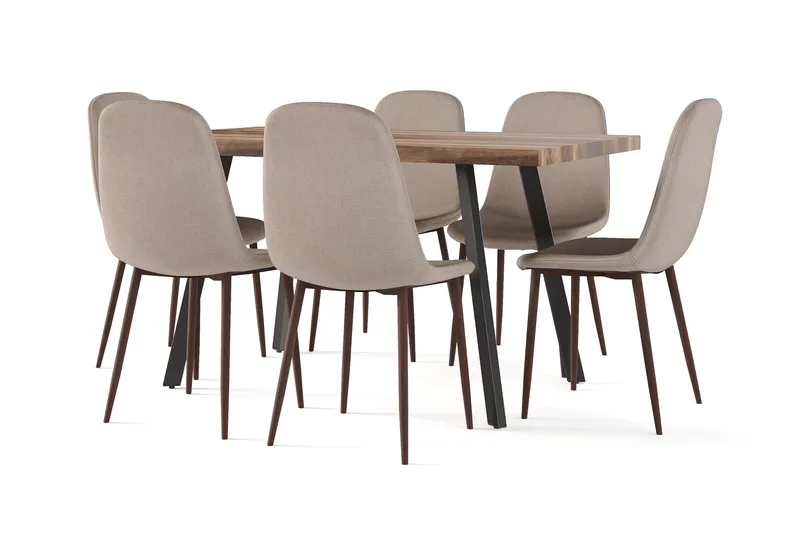 Marcelen Spisebord Uttrekkbart med ileggsplate + 6 stk Nibe stol brun med valnøttben, Brun