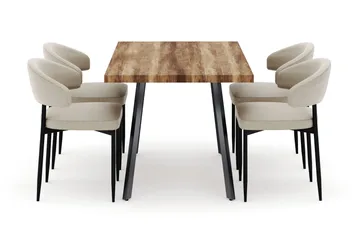 Marcelen Uttrekkbart Spisebord med 4 Sawako Stoler - Brun - Møbler - Bord - Spisegruppe