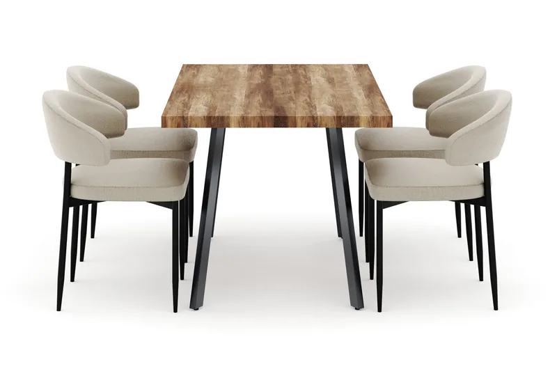 Marcelen Uttrekkbart Spisebord med 4 Sawako Stoler - Brun - Møbler - Bord - Spisegruppe