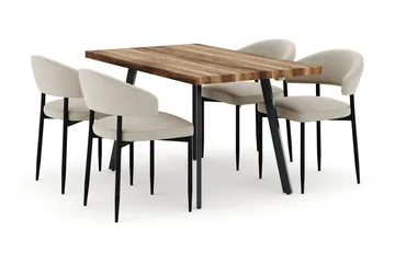 Marcelen Uttrekkbart Spisebord med 4 Sawako Stoler - Brun - Møbler - Bord - Spisegruppe