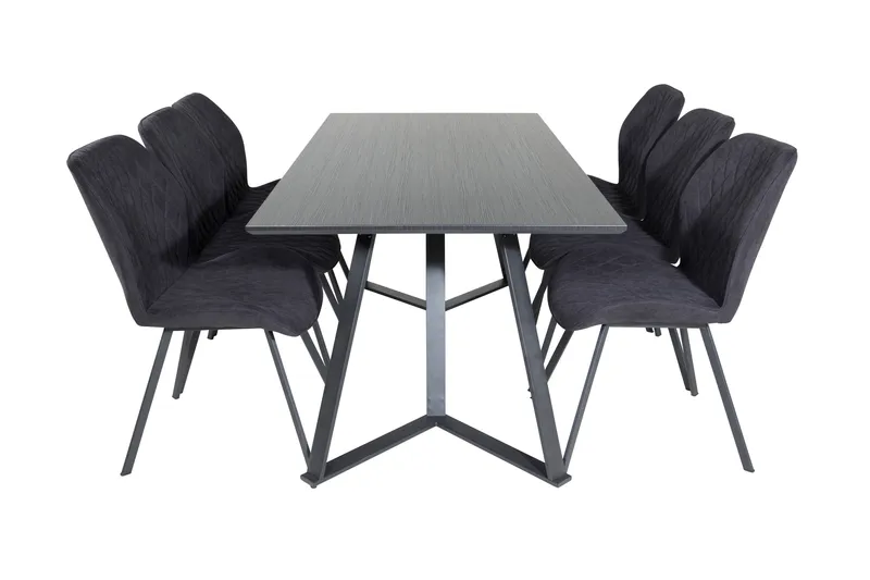 Marina Matgruppe 180 cm Rektangulær med 6 Gemma Stoler, Sort