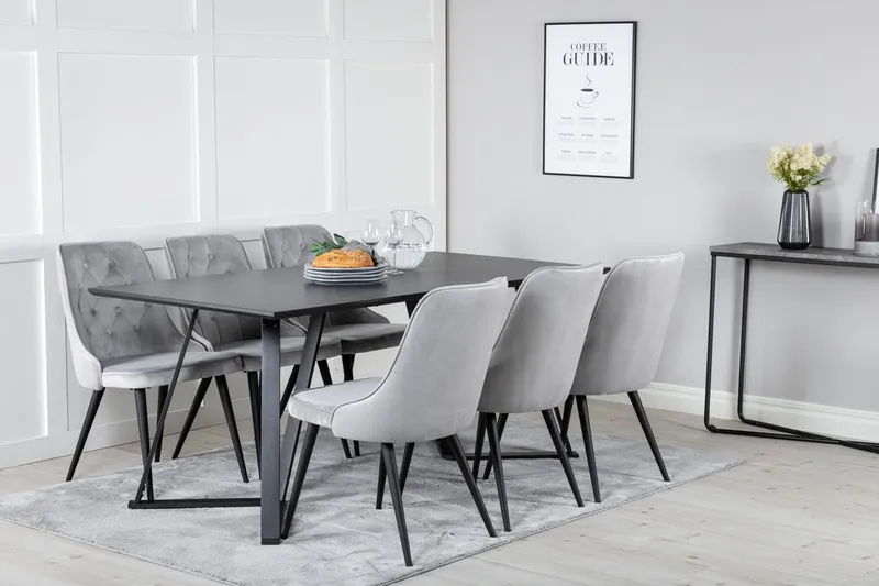 Marina spisebord 180 cm med 6 Velvet Deluxe fløyelsstoler