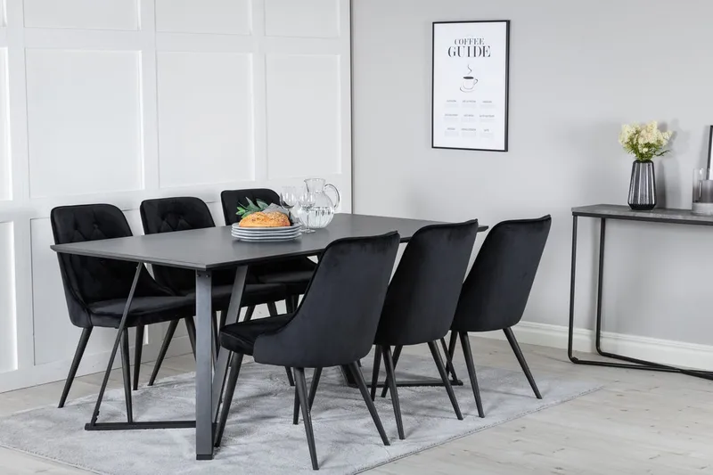 Marina spisebord 180 cm med 6 Velvet Deluxe fløyelsstoler