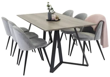 Marina Spisebord 180 cm med 6 Velvet Kjøkkenstoler i Fløyel - Møbler - Bord - Spisegruppe