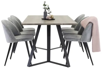 Marina Spisebord 180 cm med 6 Velvet Kjøkkenstoler i Fløyel - Møbler - Bord - Spisegruppe